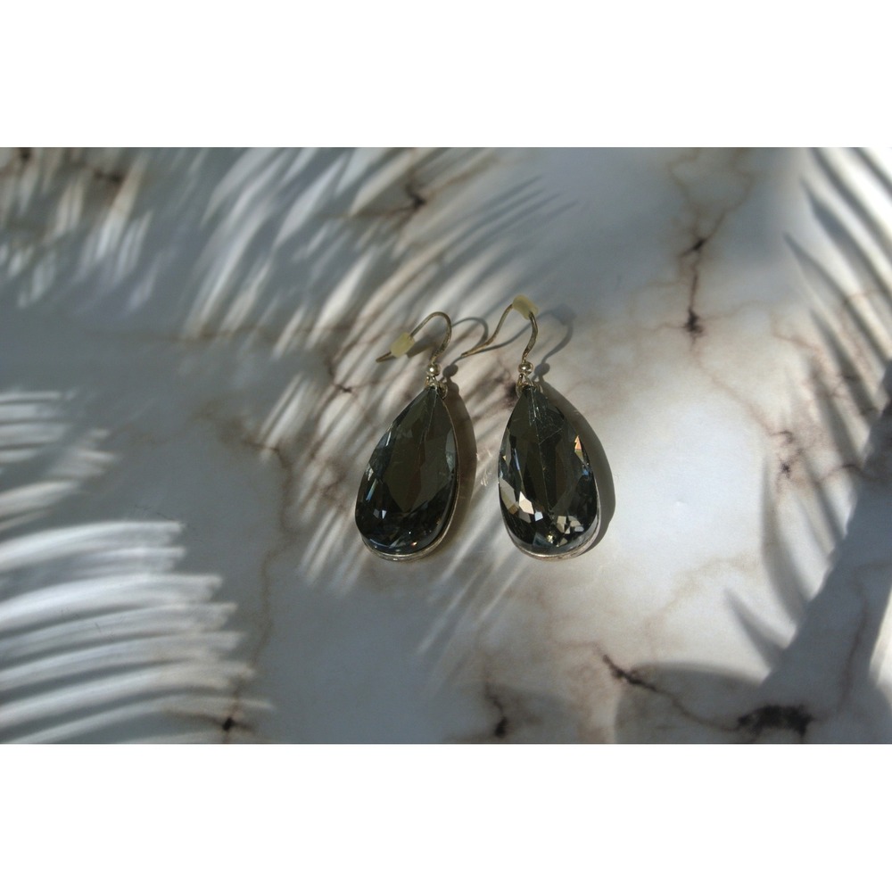 Banana Republic Smoked Grey Crystal Teardrop Dangle Earrings OS